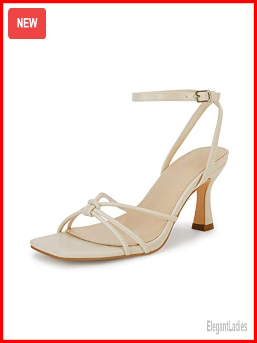 Faux Leather Stiletto Kitten Heel Sandals Square Open Toe Ankle Buckle Slingback